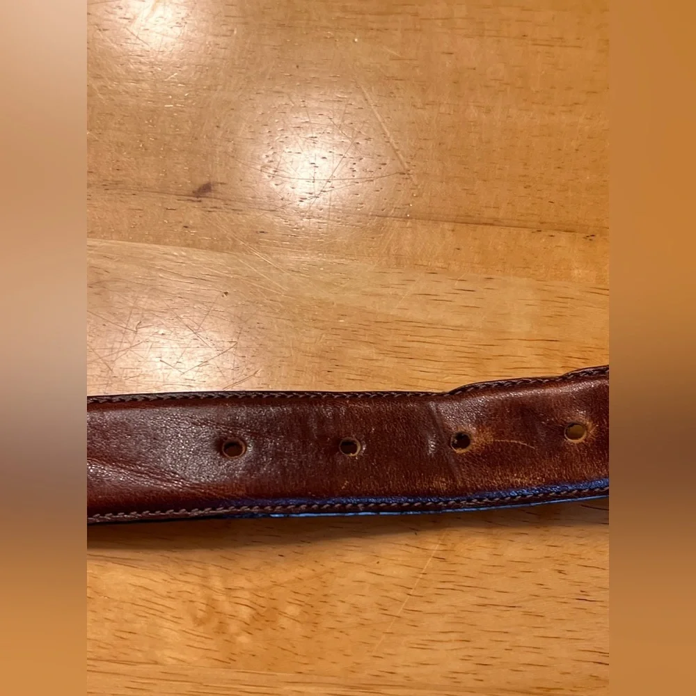 Oroton Brown Leather Belt Australian made size M brass buckle vintage statement